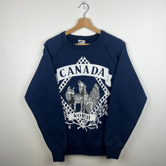 Vintage 90's Canada North Wolves Graphic Pullover Sweatshirt - Picture 1 of 6